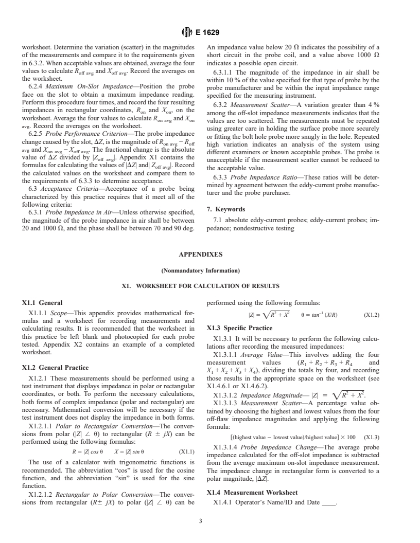 ASTM E1629-94 - Standard Practice for Determining the Impedance of Absolute Eddy-Current Probes