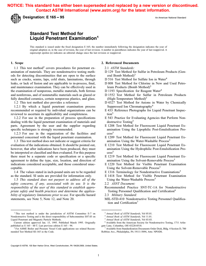 ASTM E165-95 - Standard Test Method for Liquid Penetrant Examination