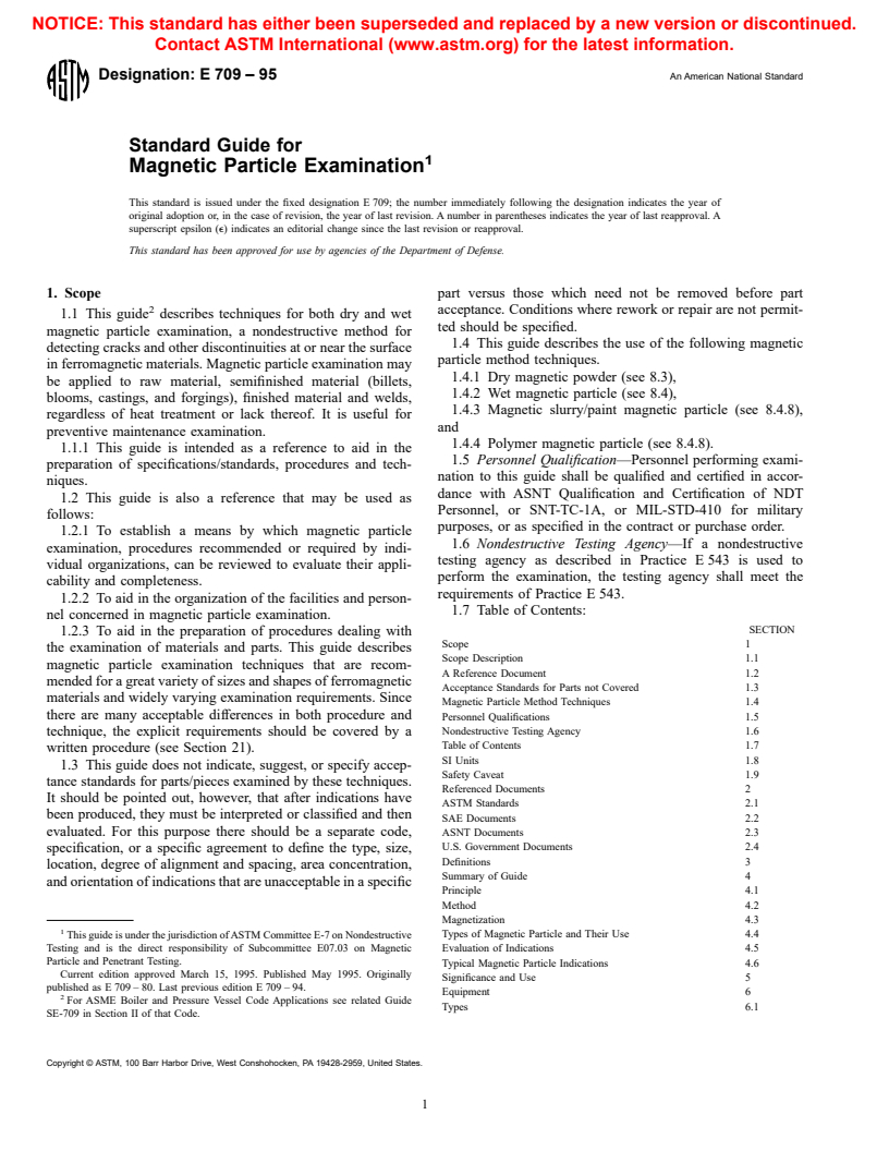 ASTM E709-95 - Standard Guide for Magnetic Particle Examination