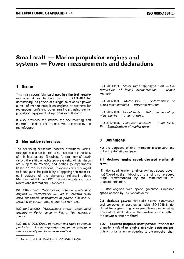 Iso 8665 1994 Small Craft Marine Propulsion Engines And Systems Power Measurements And