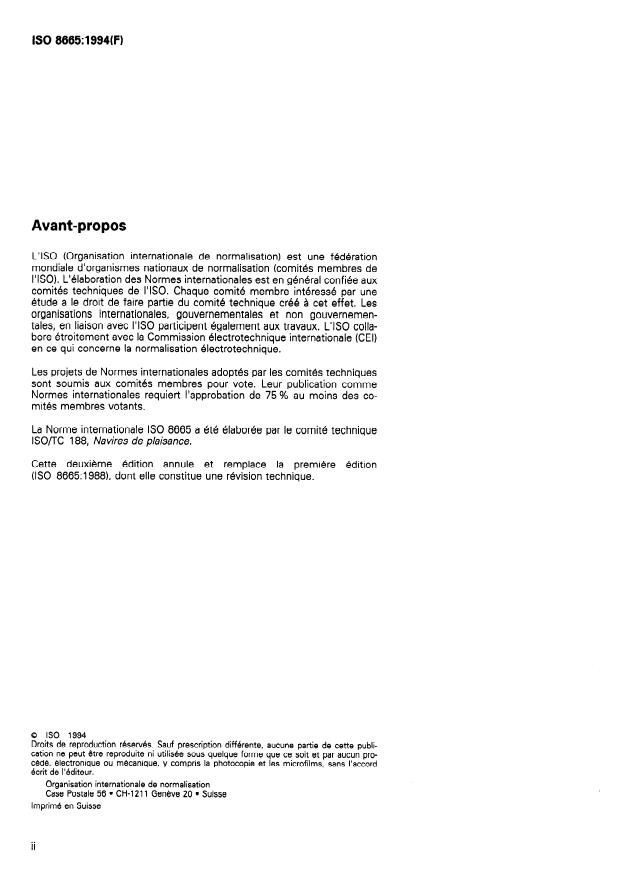 ISO 8665:1994 ISO 8665:1994 - Navires de plaisance -- Moteurs et systemes de propulsion marins -- Mesurage et déclaration de la puissance - Page 2 preview