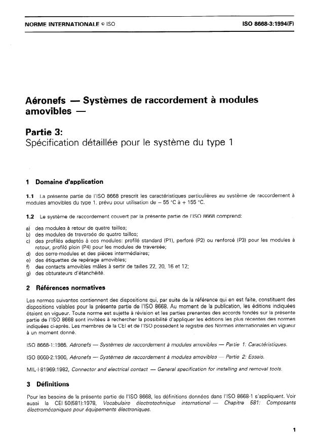 ISO 8668-3:1994 - Aéronefs -- Systemes de raccordement a modules amovibles