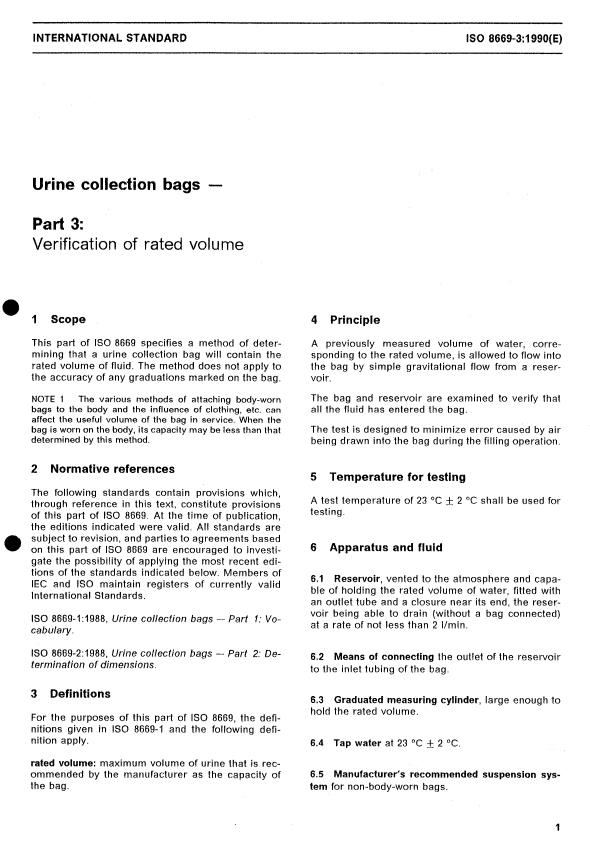 ISO 8669-3:1990 - Urine collection bags