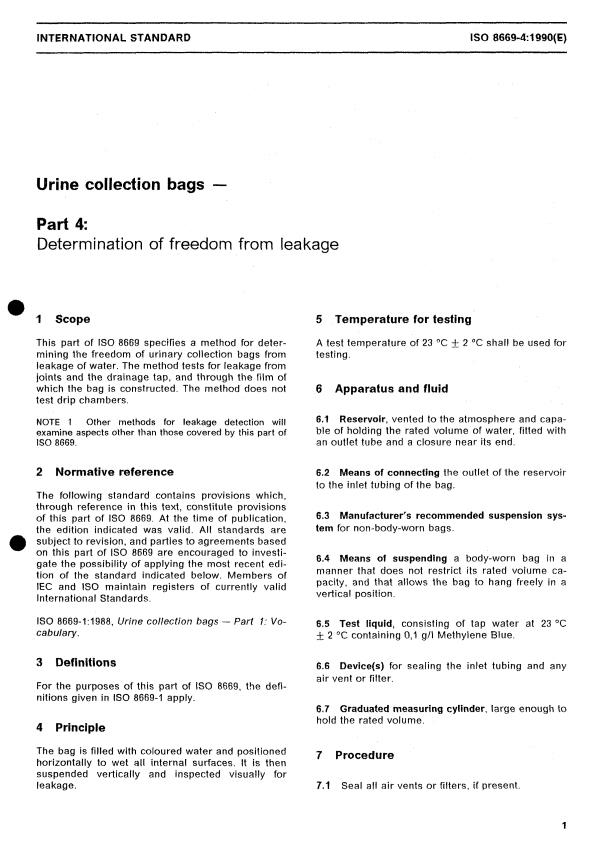 ISO 8669-4:1990 - Urine collection bags