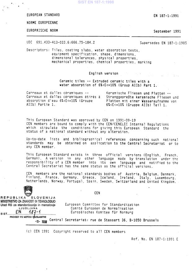 EN 187-1:1991 EN 187-1:1998