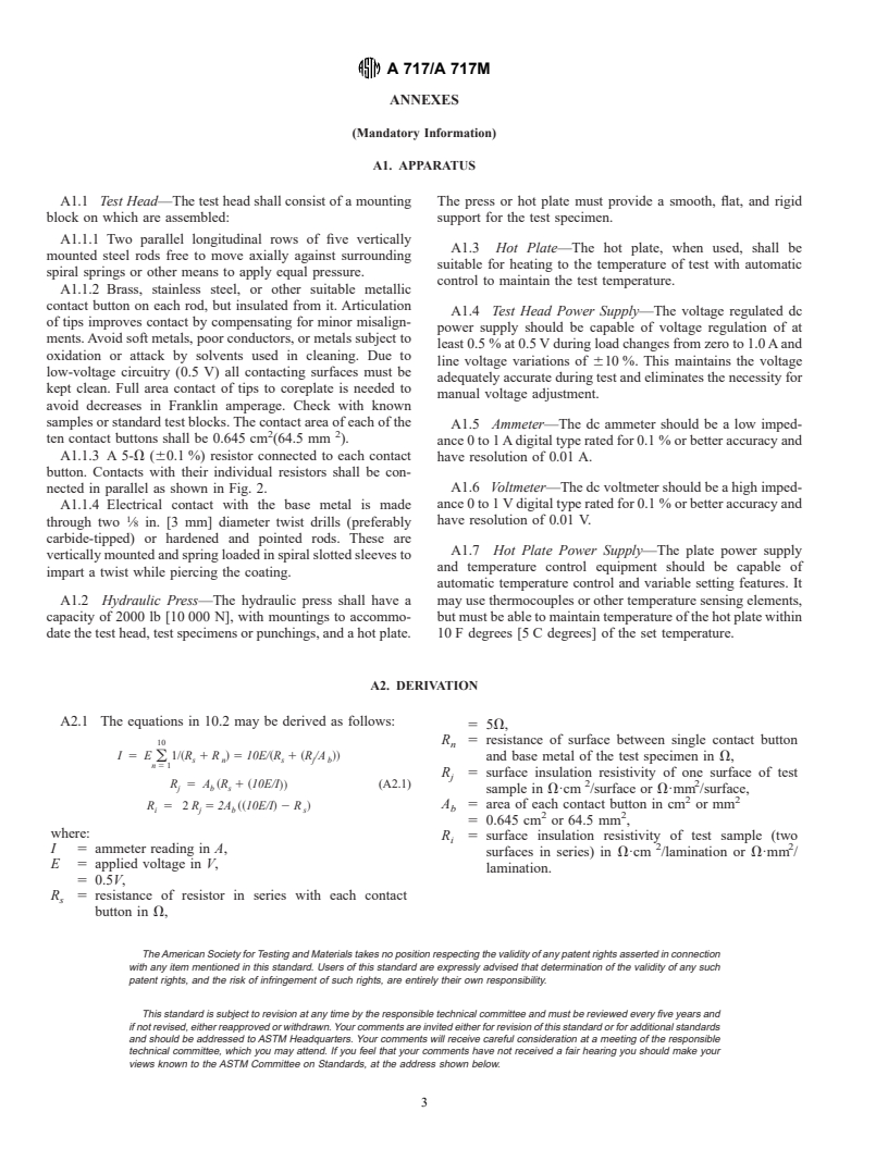 ASTM A717/A717M-95 - Standard Test Method for Surface Insulation Resistivity of Single-Strip Specimens