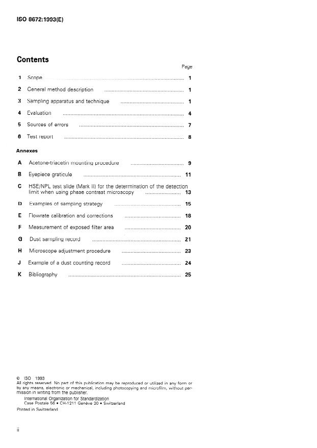 ISO 8672:1993 ISO 8672:1993 - Air quality -- Determination of the number concentration of airborne inorganic fibres by phase contrast optical microscopy -- Membrane filter method - Page 2 preview