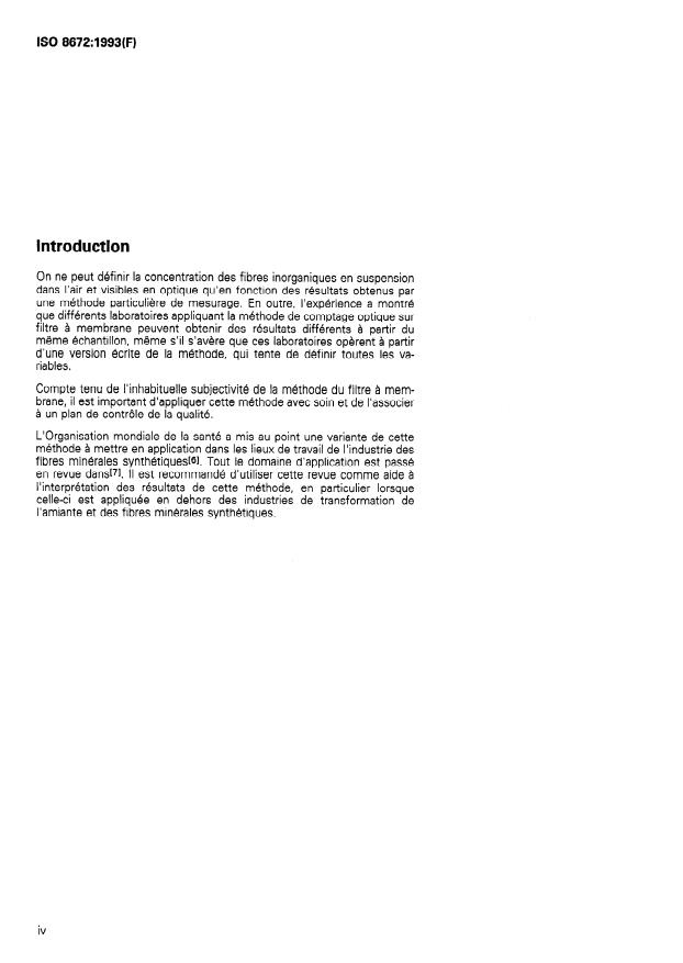 ISO 8672:1993 ISO 8672:1993 - Qualité de l'air -- Détermination de la concentration en nombre de fibres inorganiques en suspension dans l'air par microscopie optique en contraste de phase -- Méthode du filtre a membrane - Page 4 preview