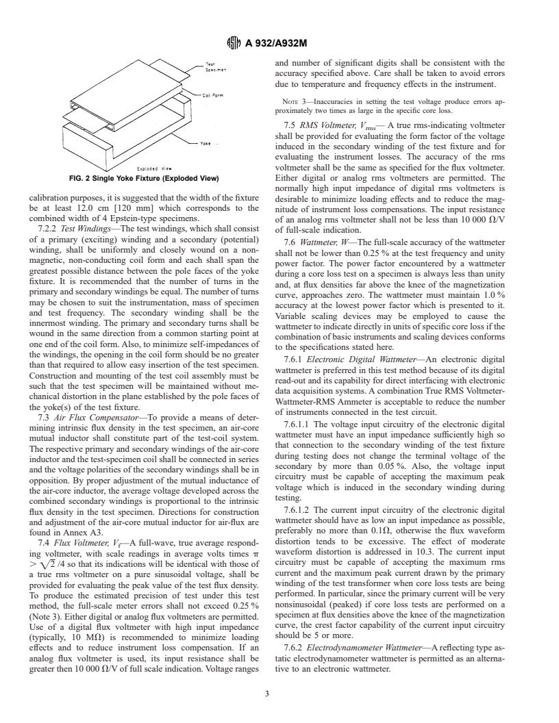 ASTM A932/A932M-95 - Standard Test Method for Alternating-Current Magnetic Properties of Amorphous Materials at Power Frequencies Using Wattmeter-Ammeter-Voltmeter Method with Sheet Specimens