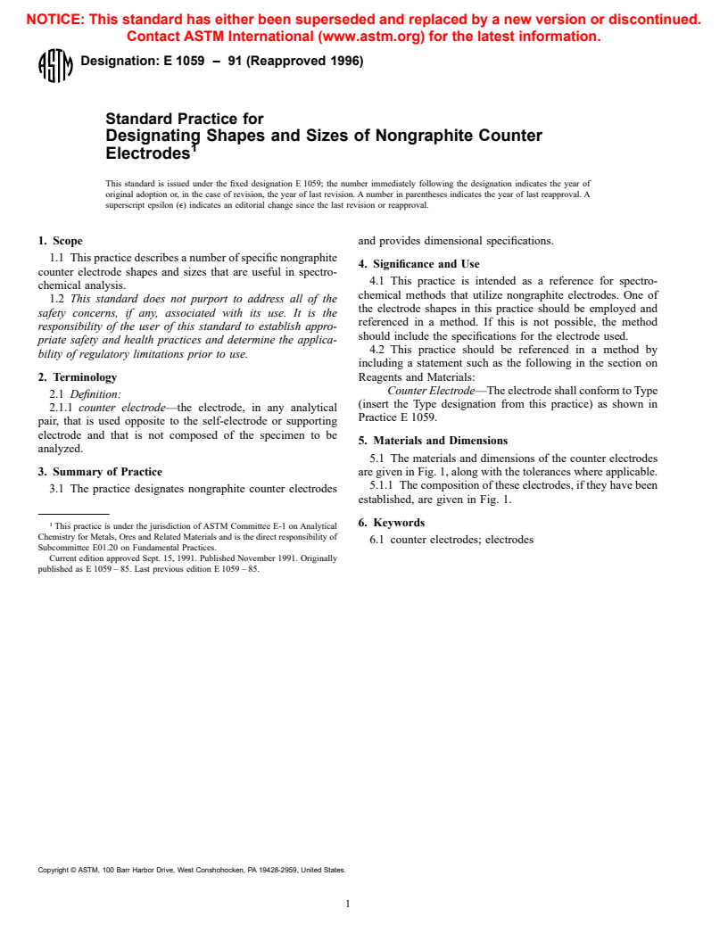 ASTM E1059-91(1996) - Standard Practice for Designating Shapes and Sizes of Nongraphite Counter Electrodes