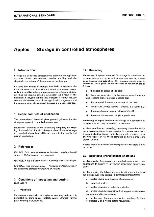 ISO 8682:1987 - Apples -- Storage in controlled atmospheres