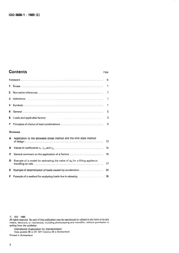 ISO 8686-1:1989 ISO 8686-1:1989 - Cranes -- Design principles for loads and load combinations - Page 2 preview