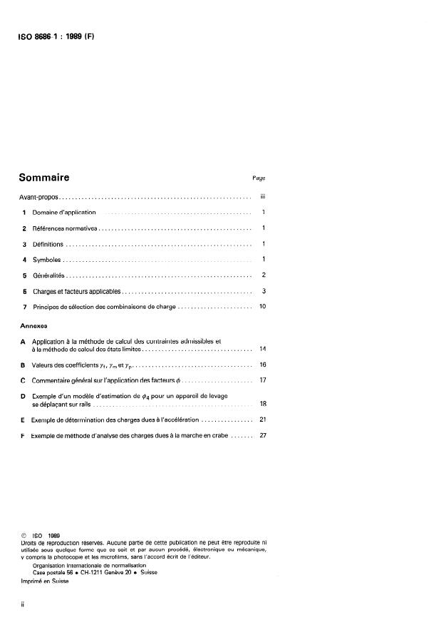 ISO 8686-1:1989 ISO 8686-1:1989 - Appareils de levage a charge suspendue -- Principes de calcul des charges et des combinaisons de charge - Page 2 preview