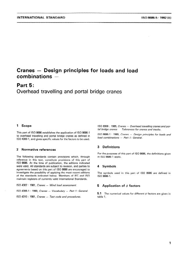 ISO 8686-5:1992 - Cranes -- Design principles for loads and load combinations