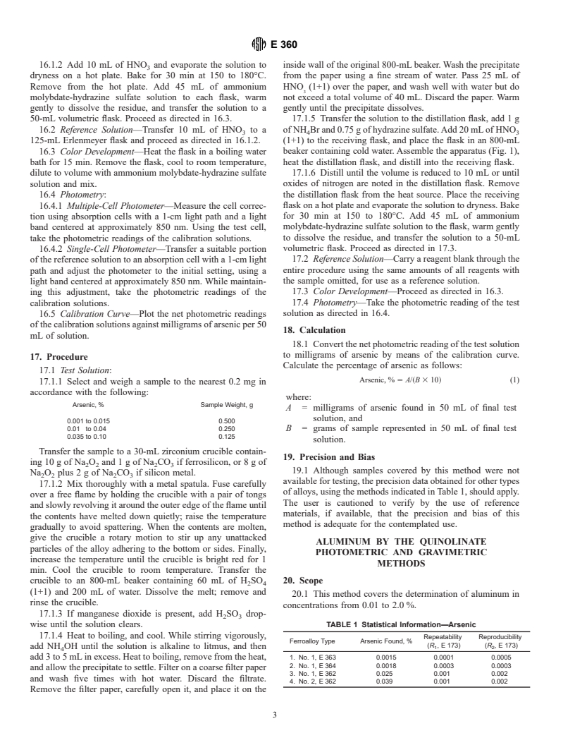 ASTM E360-96 - Standard Test Methods for Chemical Analysis of Silicon and Ferrosilicon