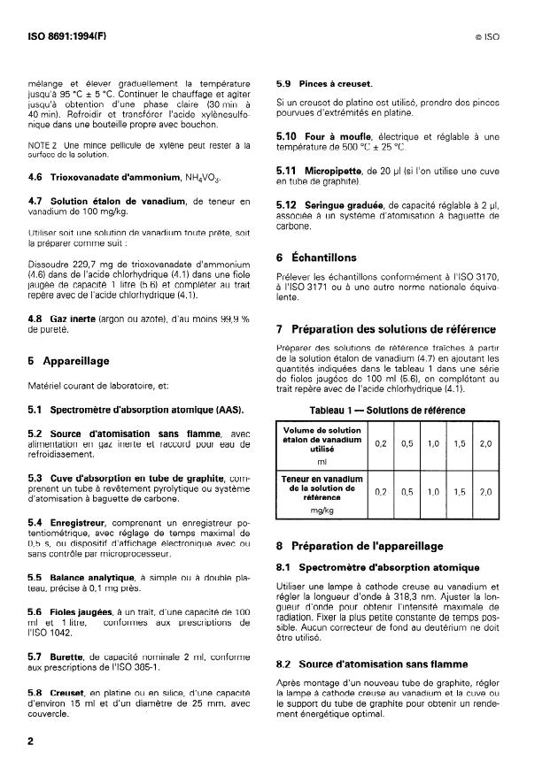 ISO 8691:1994 ISO 8691:1994 - Produits pétroliers -- Détermination des basses teneurs en vanadium dans les combustibles liquides -- Méthode par spectrométrie d'absorption atomique sans flamme apres calcination - Page 4 preview