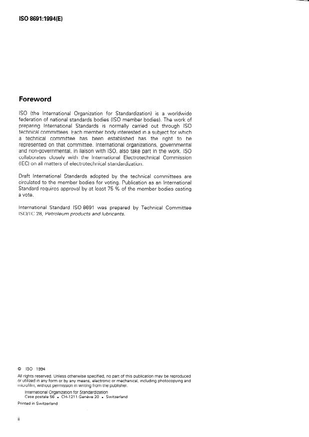 ISO 8691:1994 ISO 8691:1994 - Petroleum products -- Low levels of vanadium in liquid fuels -- Determination by flameless atomic absorption spectrometry after ashing - Page 2 preview