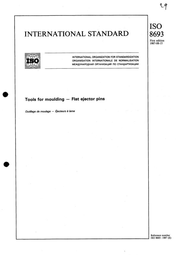 ISO 8693:1987 - Tools for moulding -- Flat ejector pins