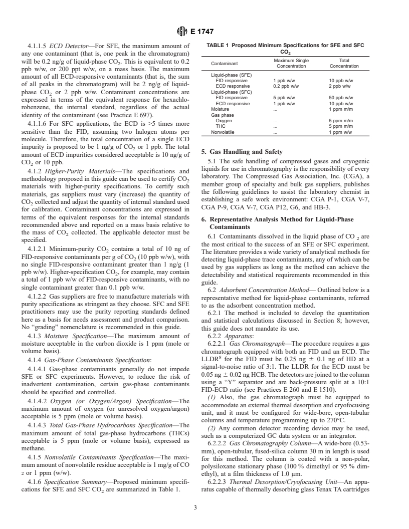 ASTM E1747-95 - Standard Guide for Purity of Carbon Dioxide Used in Supercritical Fluid Applications