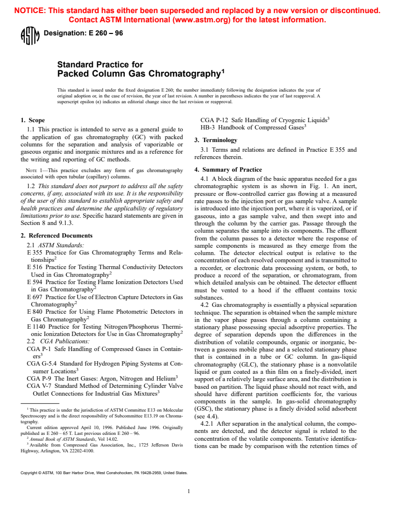 ASTM E260-96 - Standard Practice for Packed Column Gas Chromatography