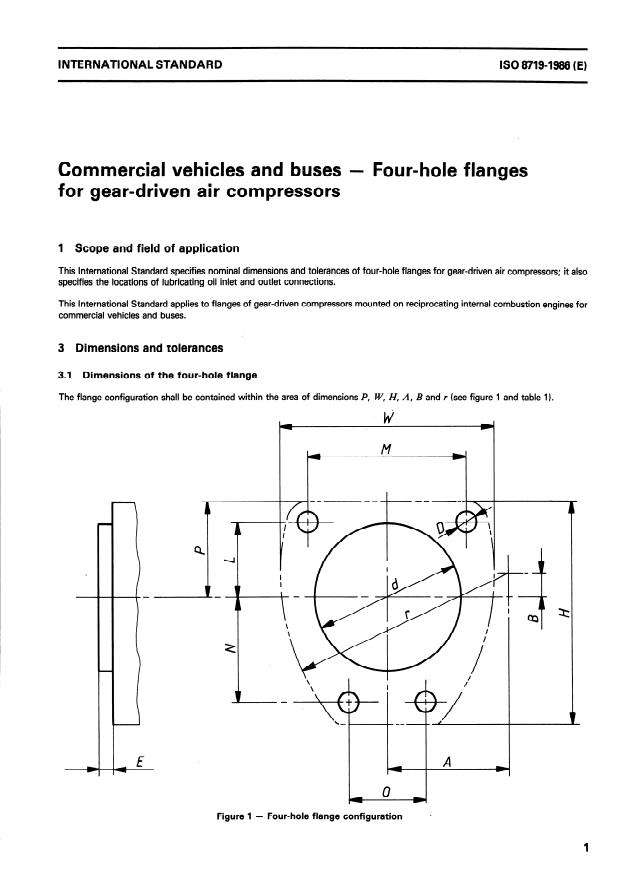 ISO 8719:1986 - Commercial vehicles and buses -- Four-hole flanges for gear-driven air compressors