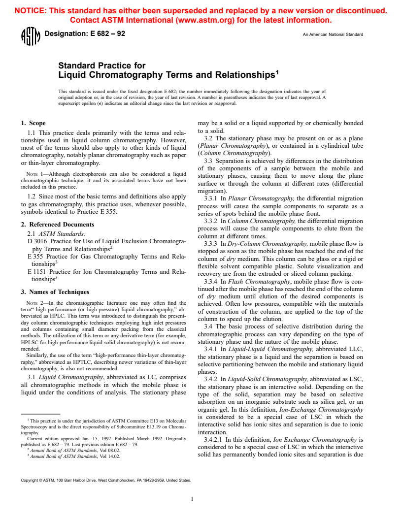 ASTM E682-92 - Standard Practice for Liquid Chromatography Terms and Relationships