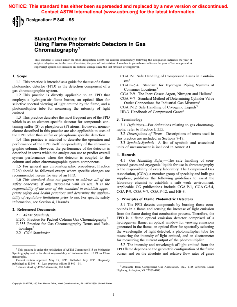 ASTM E840-95 - Standard Practice for Using Flame Photometric Detectors in Gas Chromatography