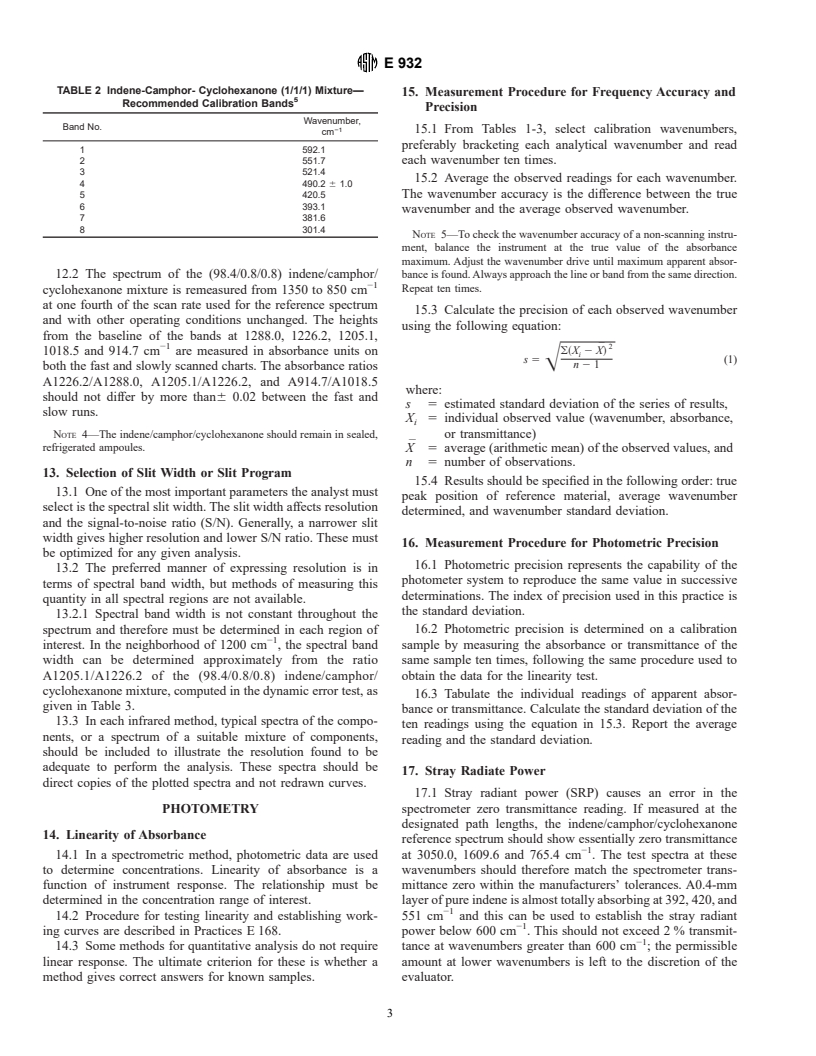 ASTM E932-89(1997) - Standard Practice for Describing and Measuring Performance of Dispersive Infrared Spectrometers