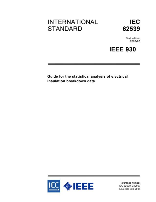 IEC 62539:2007 - Guide for the statistical analysis of electrical insulation breakdown data