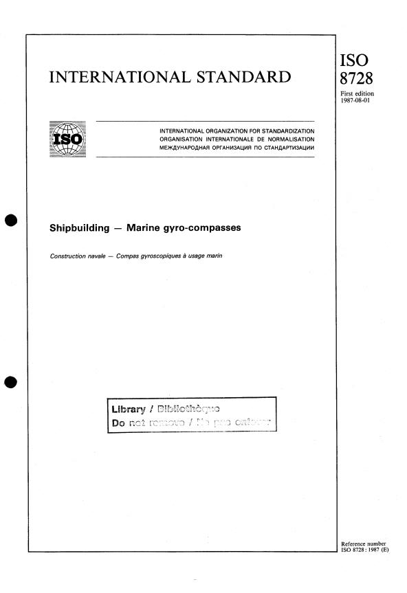 ISO 8728:1987 - Shipbuilding -- Marine gyro-compasses