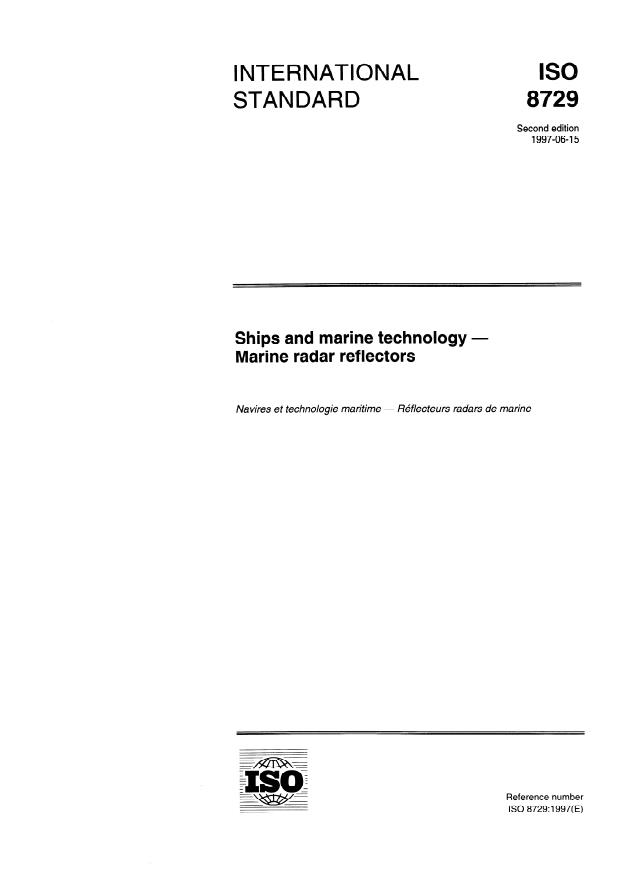 ISO 8729:1997 - Ships and marine technology -- Marine radar reflectors
