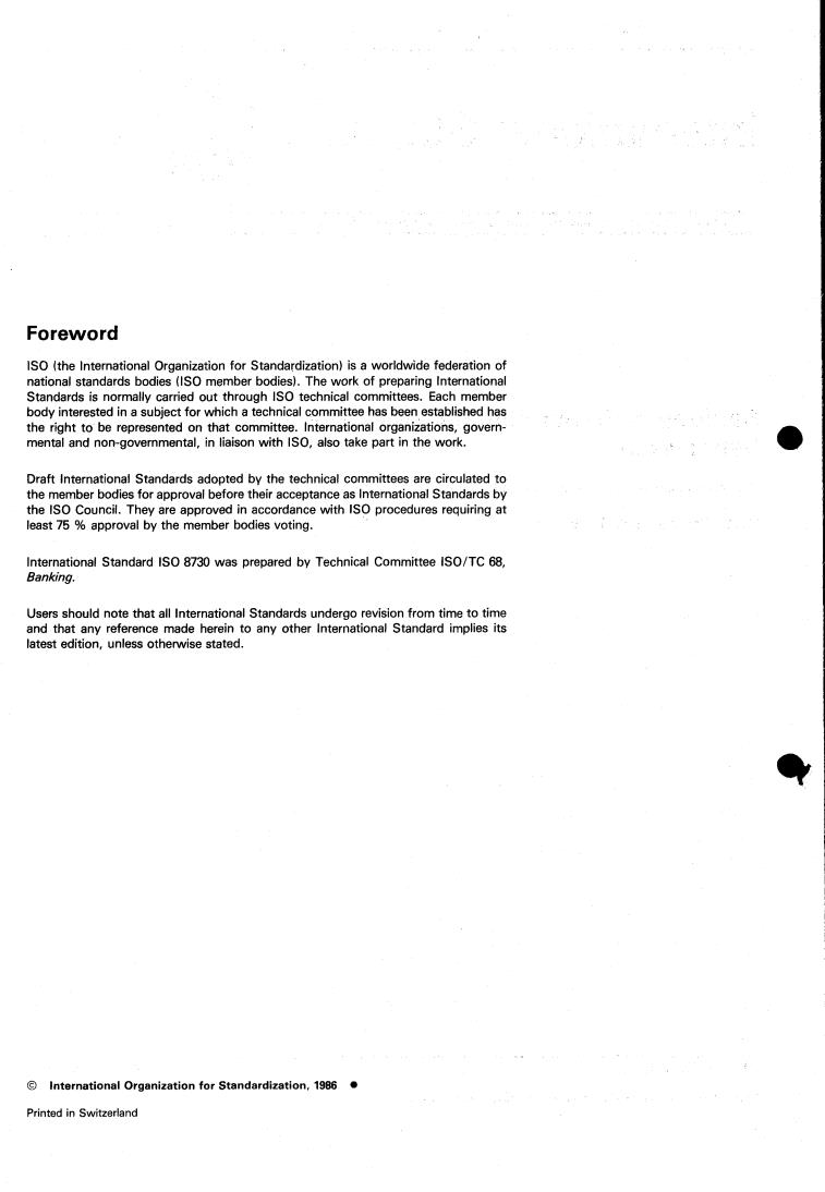 ISO 8730:1986 ISO 8730:1986 - Banking — Requirements for message authentication (wholesale)
Released:11/13/1986 - Page 2 preview