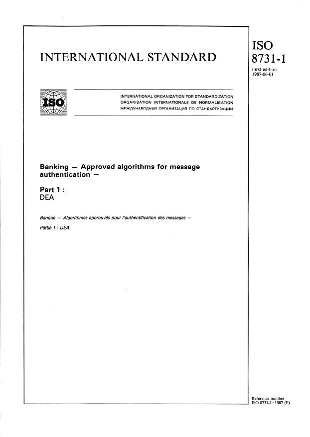 ISO 8731-1:1987 - Banking -- Approved algorithms for message authentication