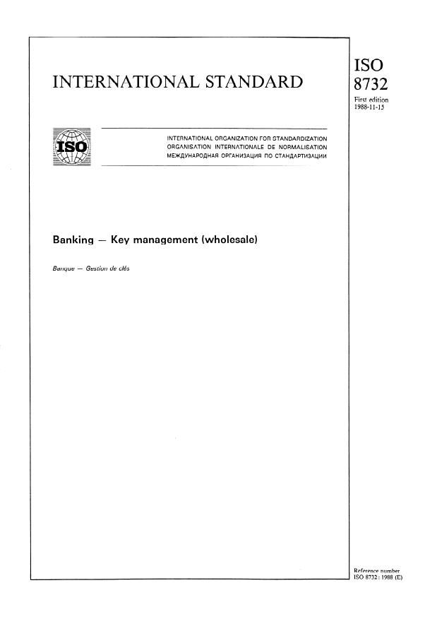 ISO 8732:1988 - Banking -- Key management (wholesale)