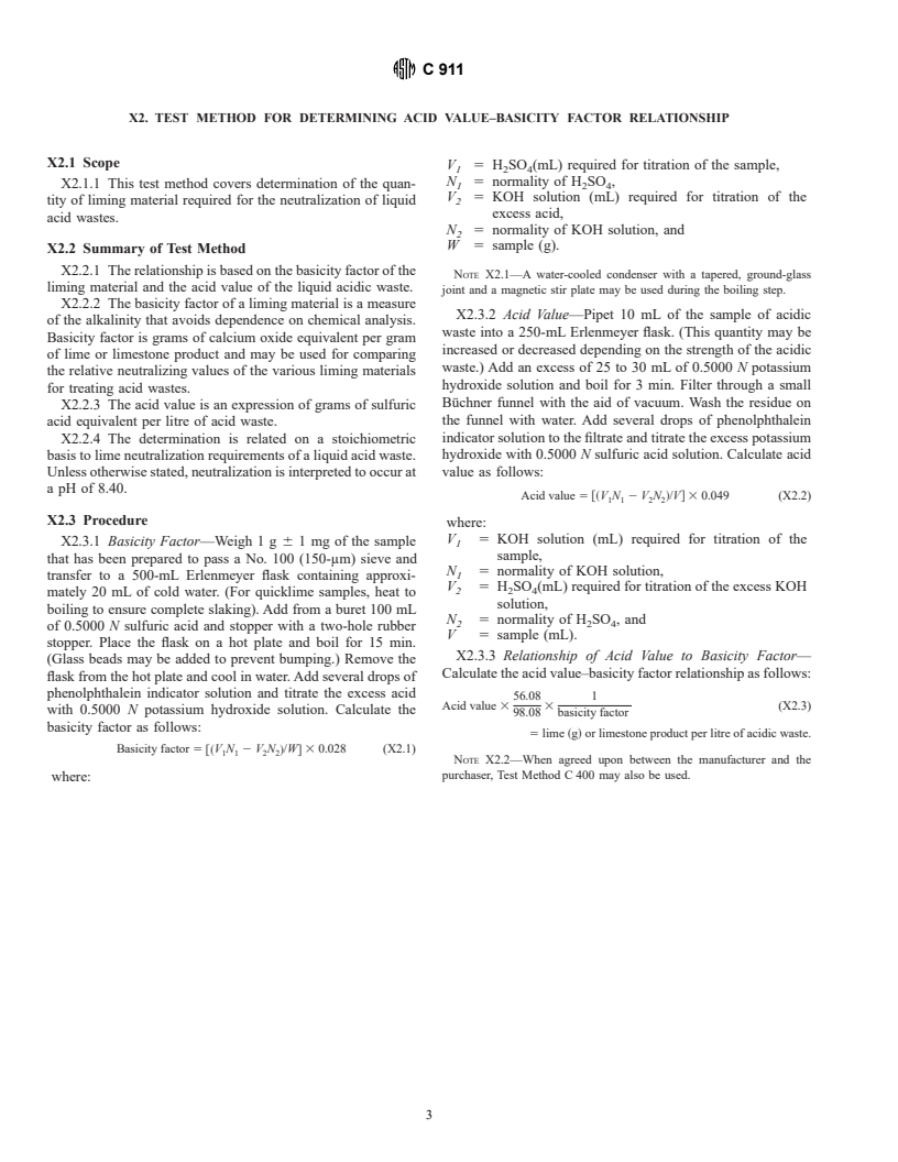 ASTM C911-99 - Standard Specification for Quicklime, Hydrated Lime, and Limestone for Chemical Uses