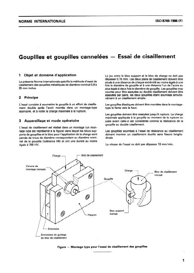 ISO 8749:1986 - Goupilles et goupilles cannelées -- Essai de cisaillement
