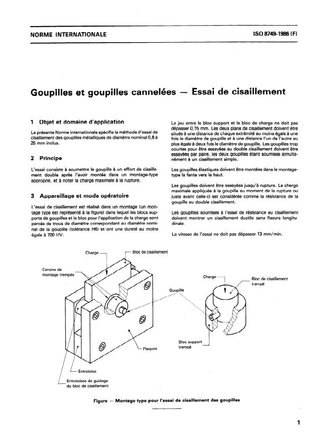 ISO 8749:1986 - Goupilles et goupilles cannelées -- Essai de cisaillement