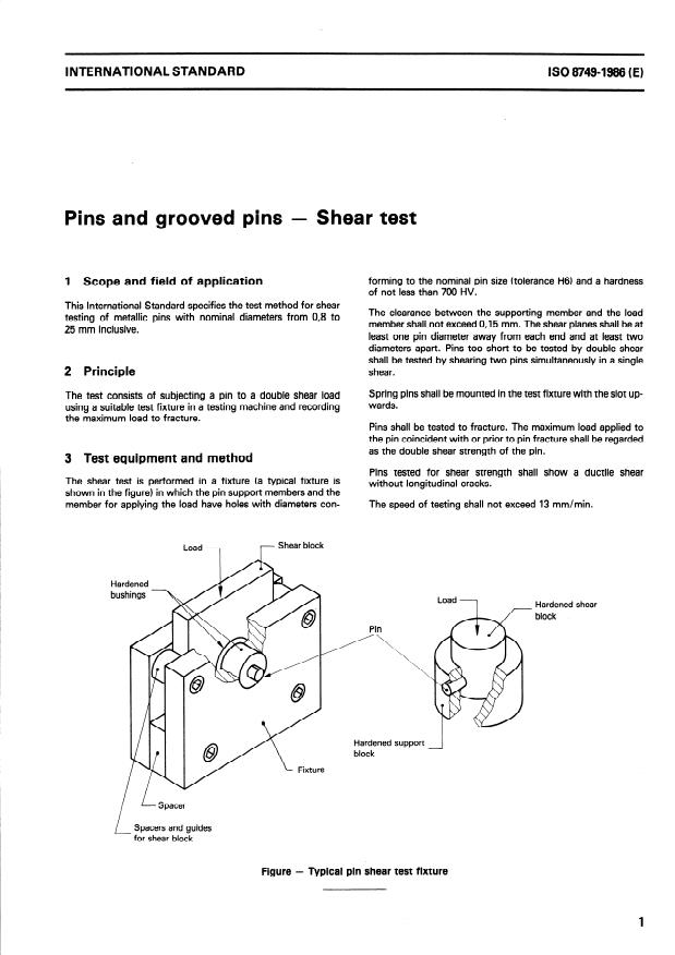 ISO 8749:1986 - Pins and grooved pins -- Shear test