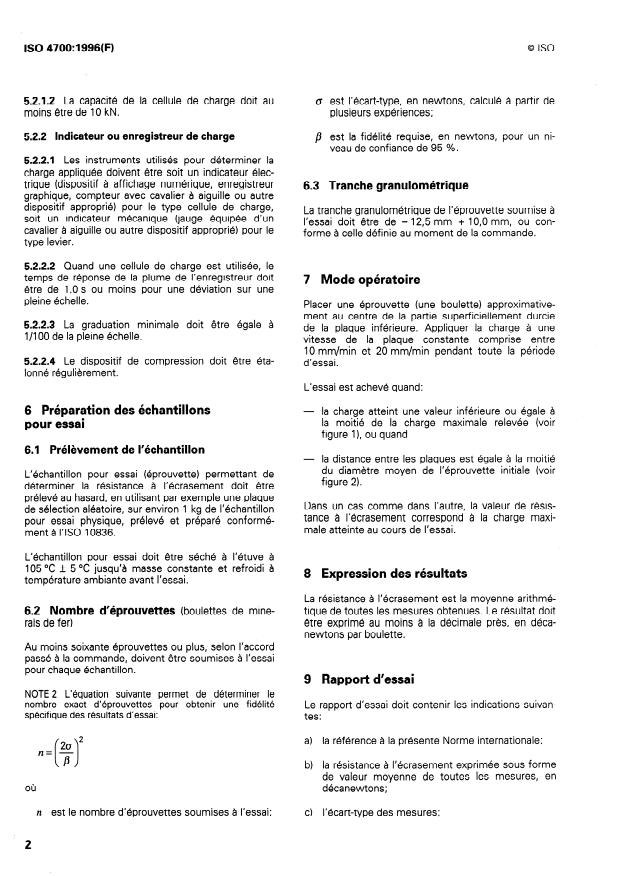 ISO 4700:1996 ISO 4700:1996 - Boulettes de minerais de fer -- Détermination de la résistance a l'écrasement - Page 4 preview