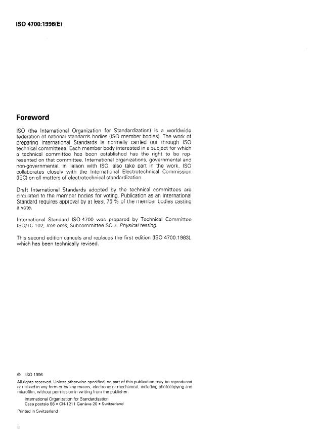 ISO 4700:1996 ISO 4700:1996 - Iron ore pellets -- Determination of crushing strength - Page 2 preview