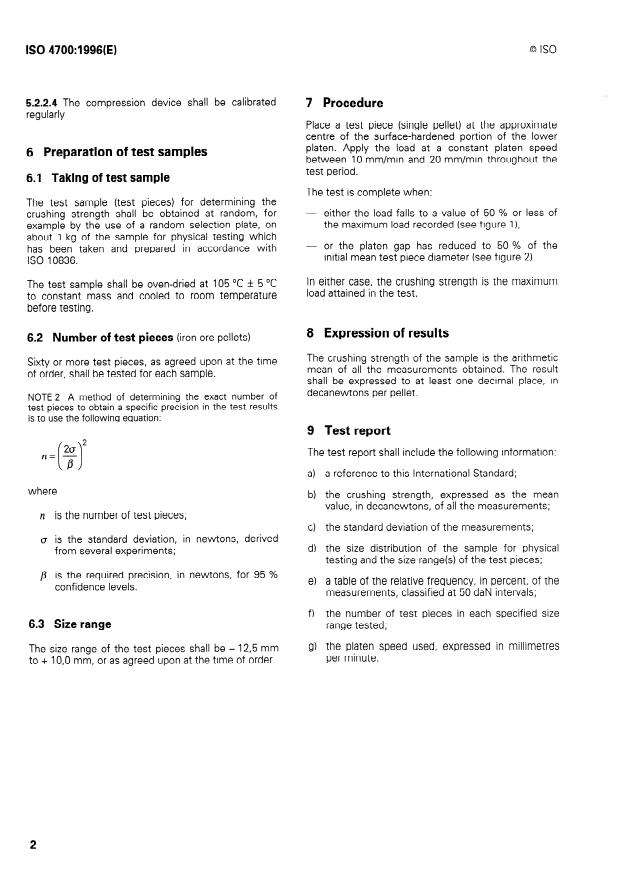 ISO 4700:1996 ISO 4700:1996 - Iron ore pellets -- Determination of crushing strength - Page 4 preview