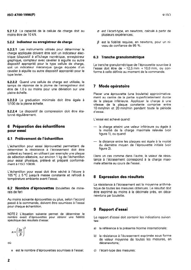 ISO 4700:1996 ISO 4700:1996 - Boulettes de minerais de fer -- Détermination de la résistance a l'écrasement - Page 4 preview