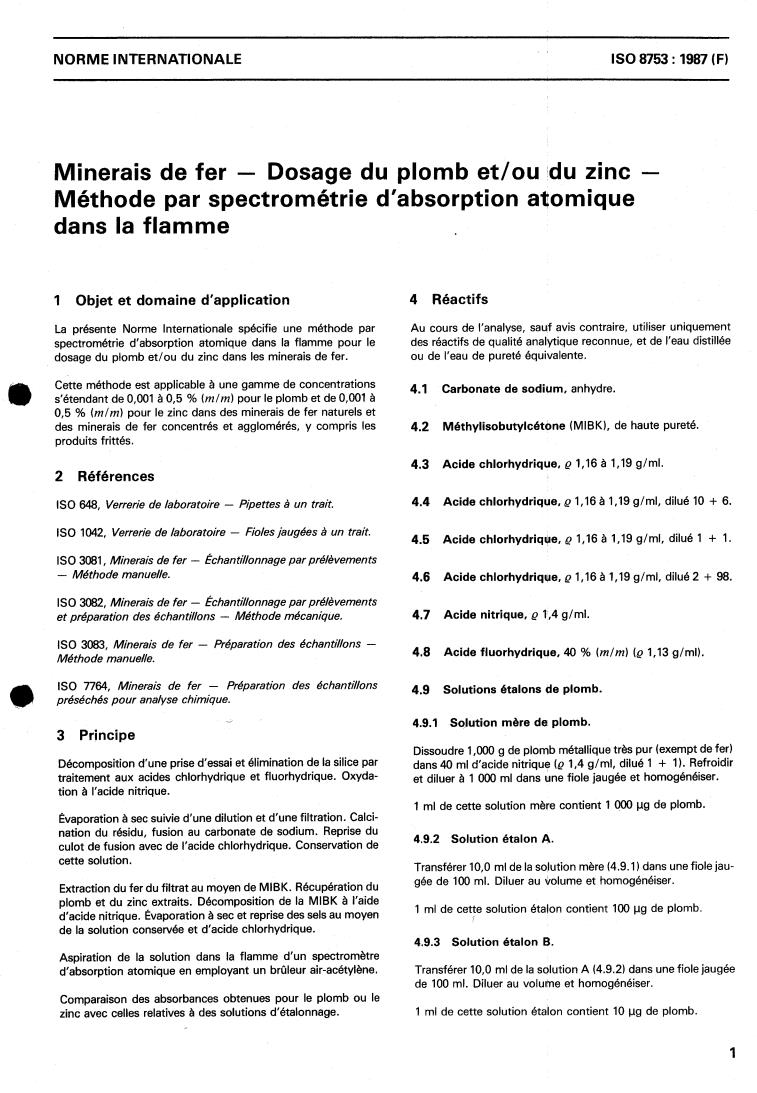 ISO 8753:1987 - Iron ores — Determination of lead and/or zinc content — Flame atomic absorption spectrometric method
Released:5/7/1987