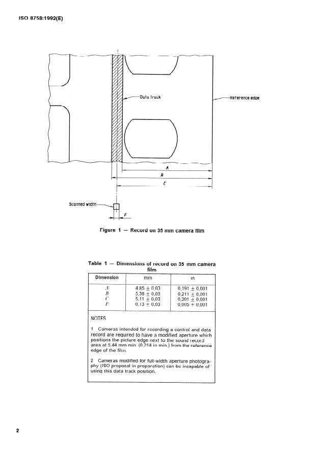 ISO 8758:1992 ISO 8758:1992 - Cinematography -- Photographic control and data records on 16 mm and 35 mm motion-picture film and prints -- Dimensions and location - Page 4 preview
