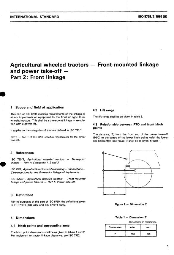 ISO 8759-2:1985 - Agricultural wheeled tractors -- Front-mounted linkage and power take-off