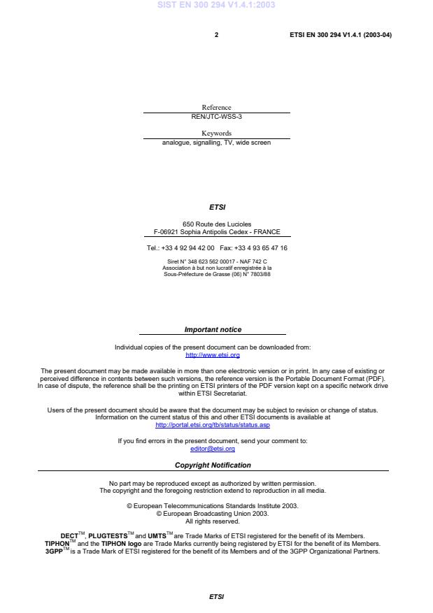 SIST EN 300 294 V1.4.1:2003 SIST EN 300 294 V1.4.1:2003 - Page 4 preview