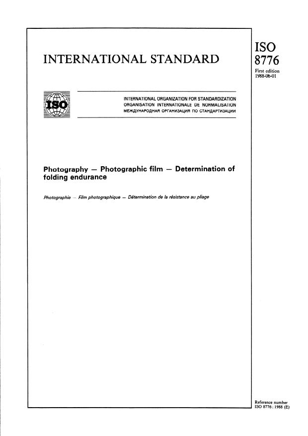 ISO 8776:1988 - Photography -- Photographic film -- Determination of folding endurance