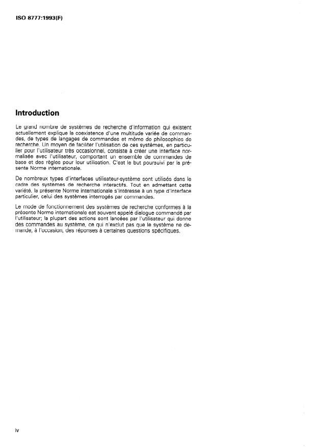 ISO 8777:1993 ISO 8777:1993 - Information et documentation -- Commandes pour les systemes interactifs de recherche d'information - Page 4 preview