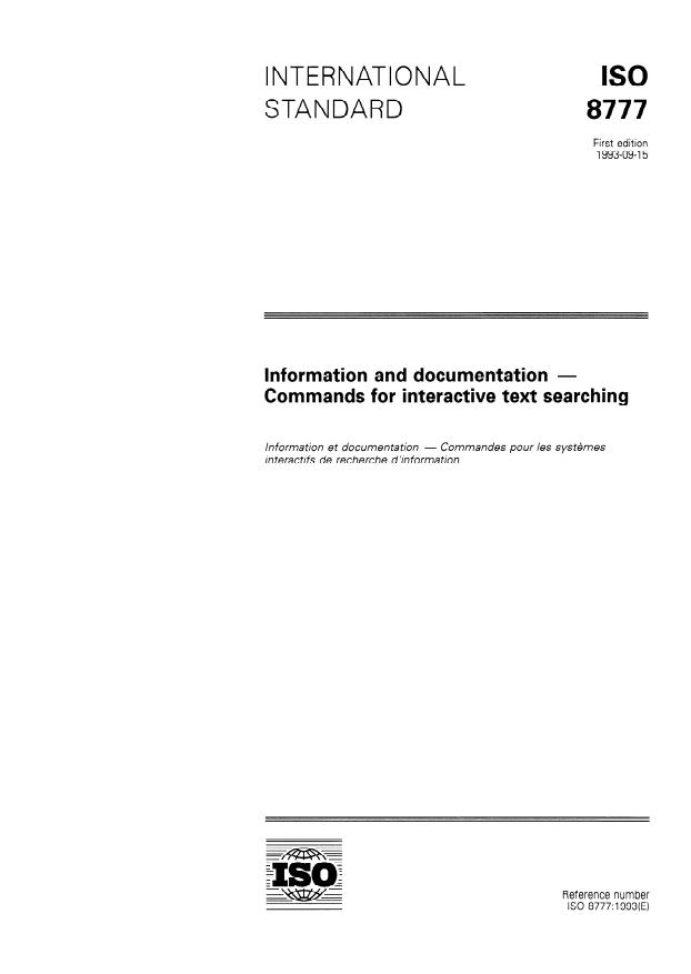 ISO 8777:1993 - Information and documentation -- Commands for interactive text searching