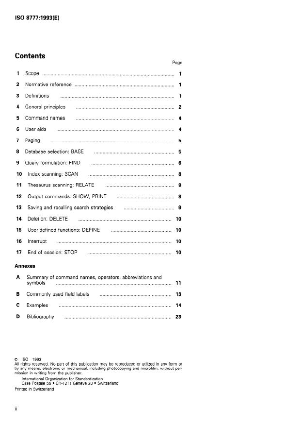 ISO 8777:1993 ISO 8777:1993 - Information and documentation -- Commands for interactive text searching - Page 2 preview